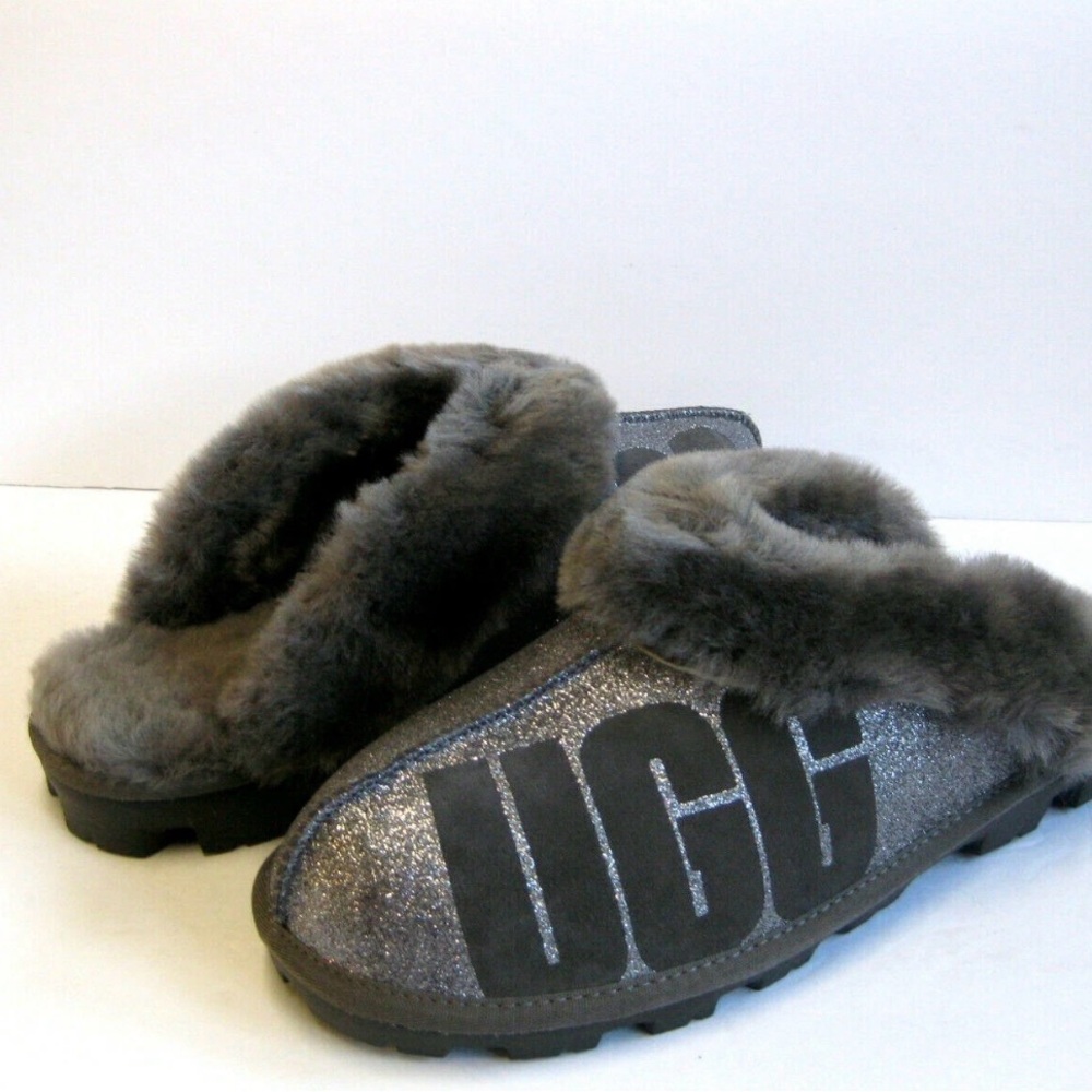 UGG COQUETTE SPARKLE GRAY SHEARLING WOMEN'S‎ SLIPPPERS US 9 EUC